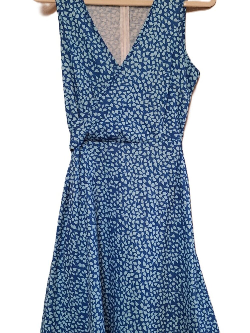 Sheilay Blue Abstract Print Faux Wrap Dress M Stretch Knit Summer